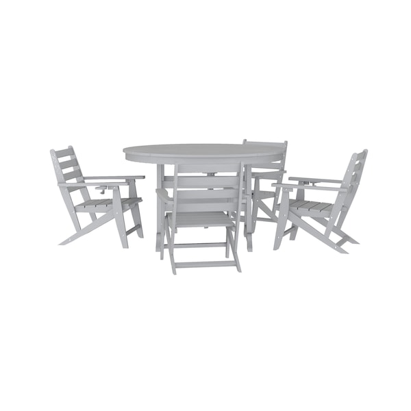 Flash Furniture Tolleson 5-Pc Adirondack Dining Set w/48-in Rnd Recycled HDPE Table and 4 Chairs w/Cupholders, Gry LE-HMP-248-2037-GRY-GG - main